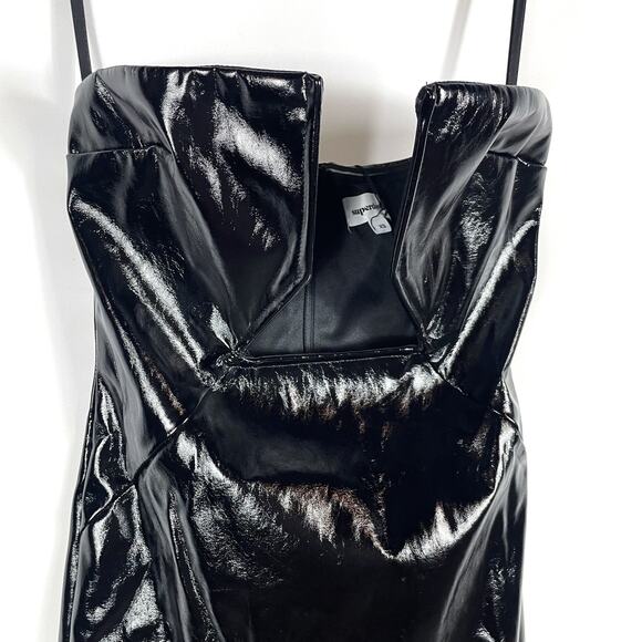 Superdown Julia Faux Leather Midi Dress Black Bust Cutout Glossy Strapless Sz XS - Picture 7 of 13